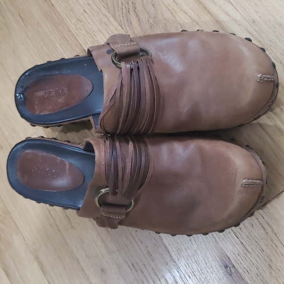 Ecco Cognac Brown Leather Gold Stud Slip On Clogs EU 40 - Picture 2 of 7